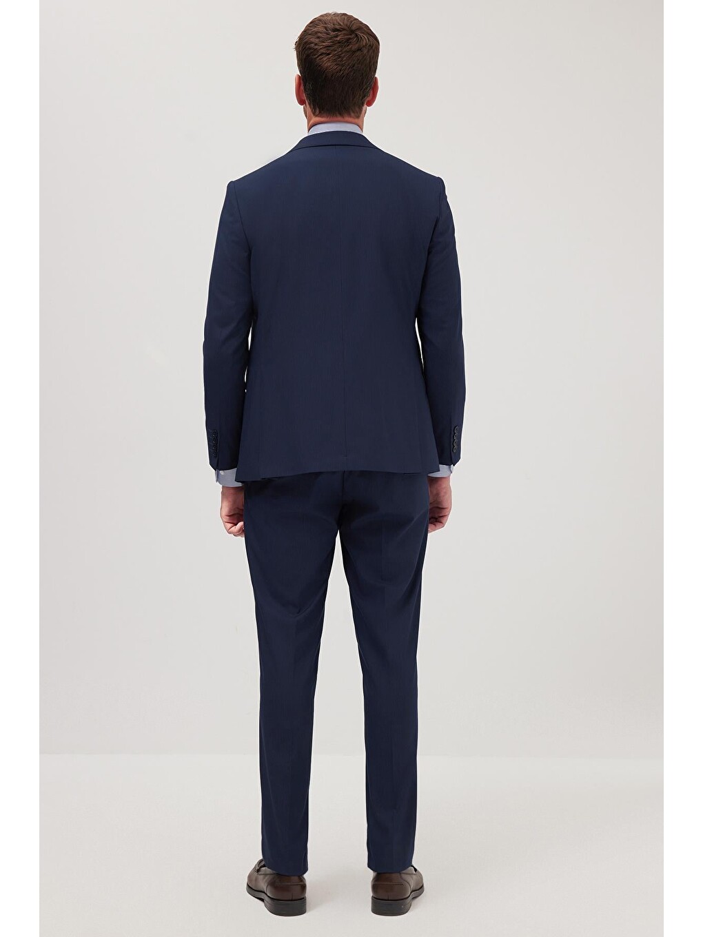 Erkek Slim Fit Mono Yaka Elastanlı Esnek Kumaş Lacivert Takım Elbise-6