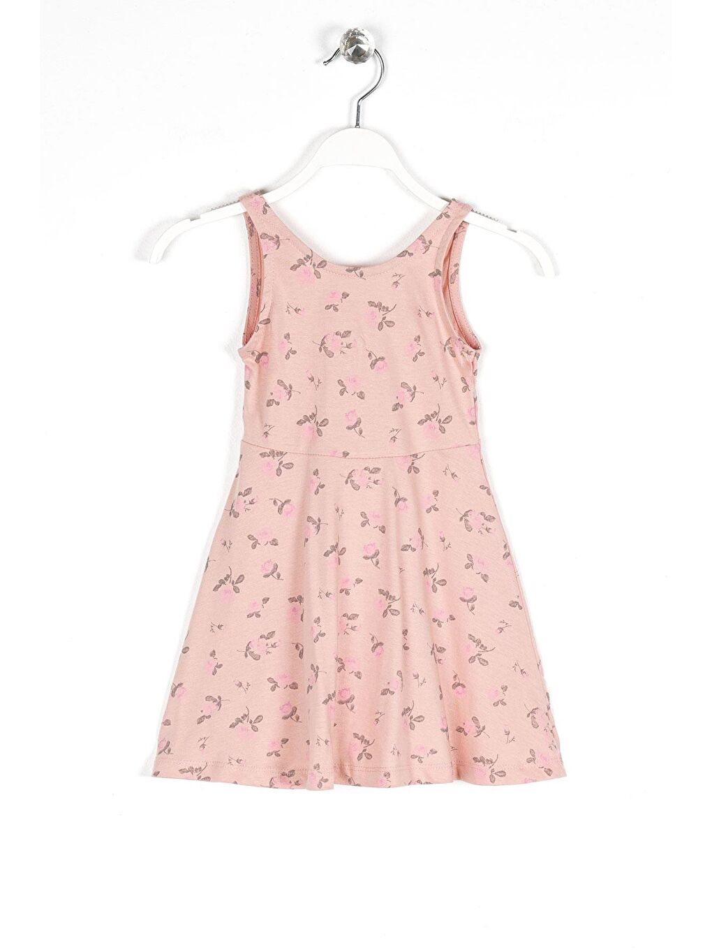 Pembe Yuvarlak Yaka Kız Çocuk Elbise-1