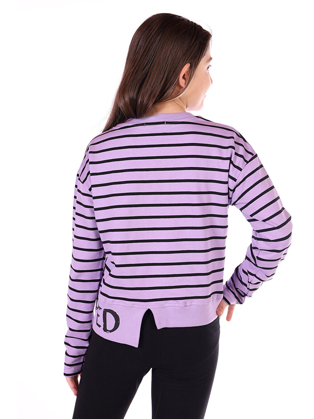 Lila Kız Çocuk Çizgili Striped Baskılı Sweatshirt-1