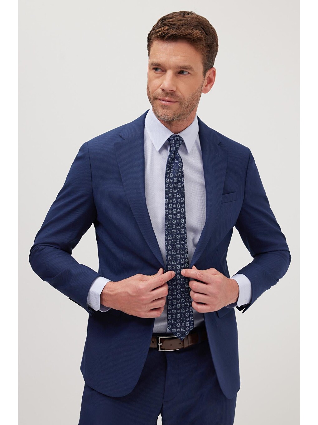 Erkek Slim Fit Mono Yaka Elastanlı Esnek Kumaş Koyu Lacivert Takım Elbise-1