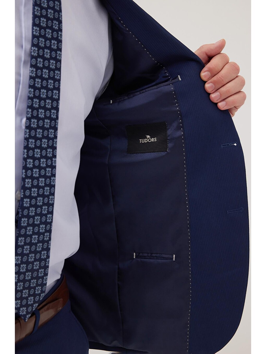 Erkek Slim Fit Mono Yaka Elastanlı Esnek Kumaş Koyu Lacivert Takım Elbise-2