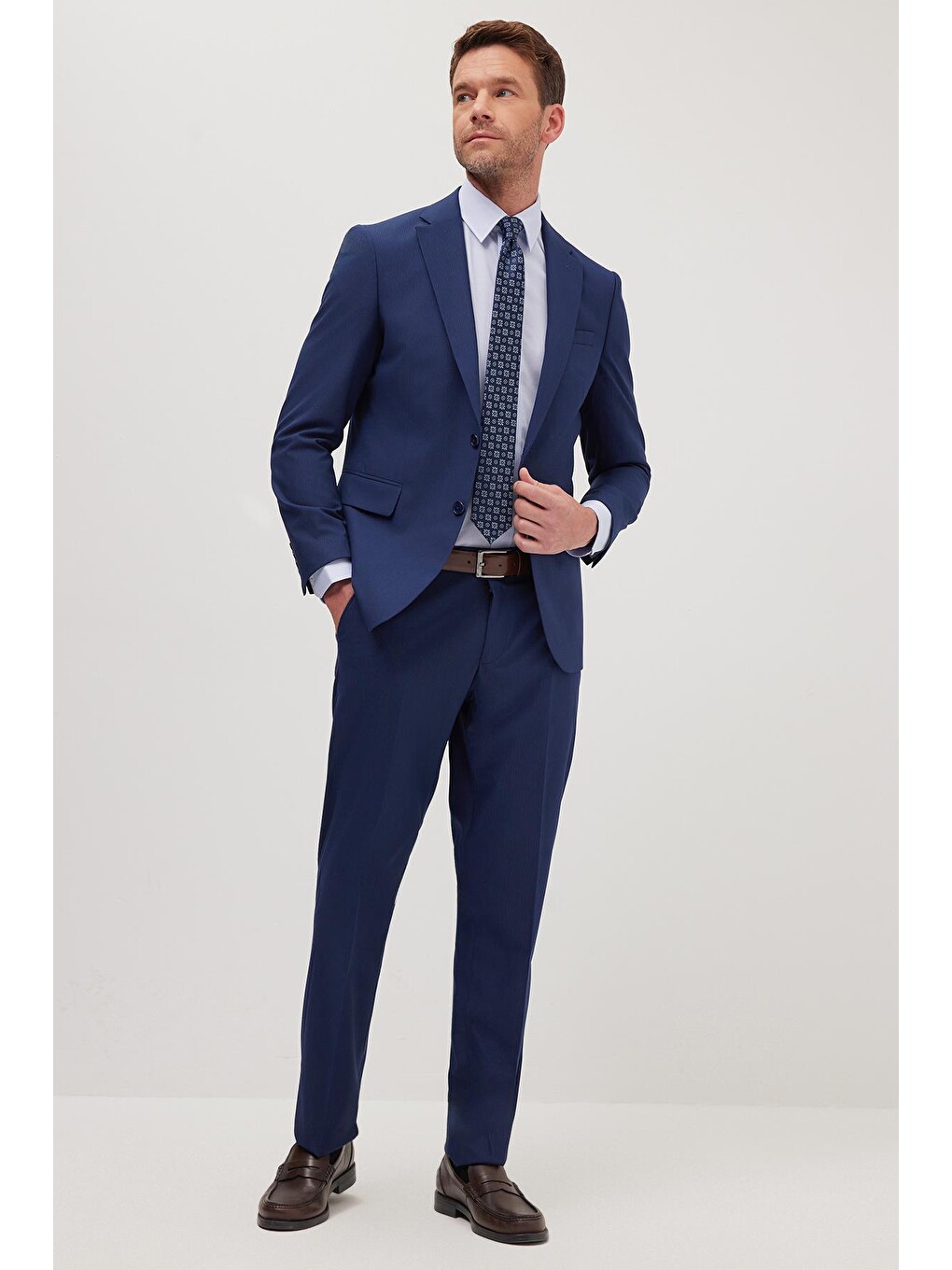 Erkek Slim Fit Mono Yaka Elastanlı Esnek Kumaş Koyu Lacivert Takım Elbise-3