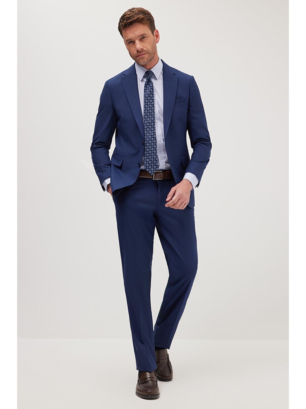 Erkek Slim Fit Mono Yaka Elastanlı Esnek Kumaş Koyu Lacivert Takım Elbise-4