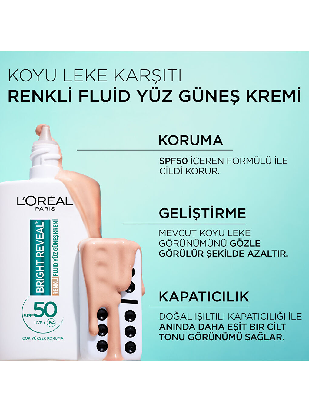 Bright Reveal Spf 50+ Koyu Leke Karşıtı Renkli Fluid Günlük Yüz Güneş Kremi 50 ml - Light-4