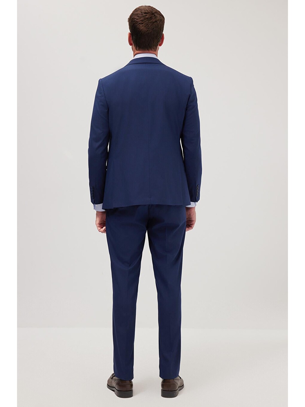 Erkek Slim Fit Mono Yaka Elastanlı Esnek Kumaş Koyu Lacivert Takım Elbise-6
