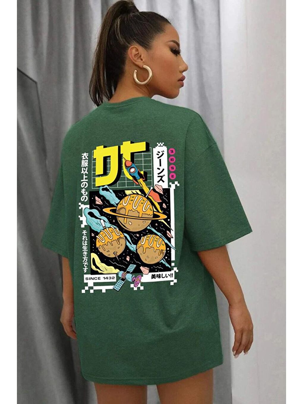 uyguntarz Yeşil Unisex Tokoyaki Baskılı T-shirt