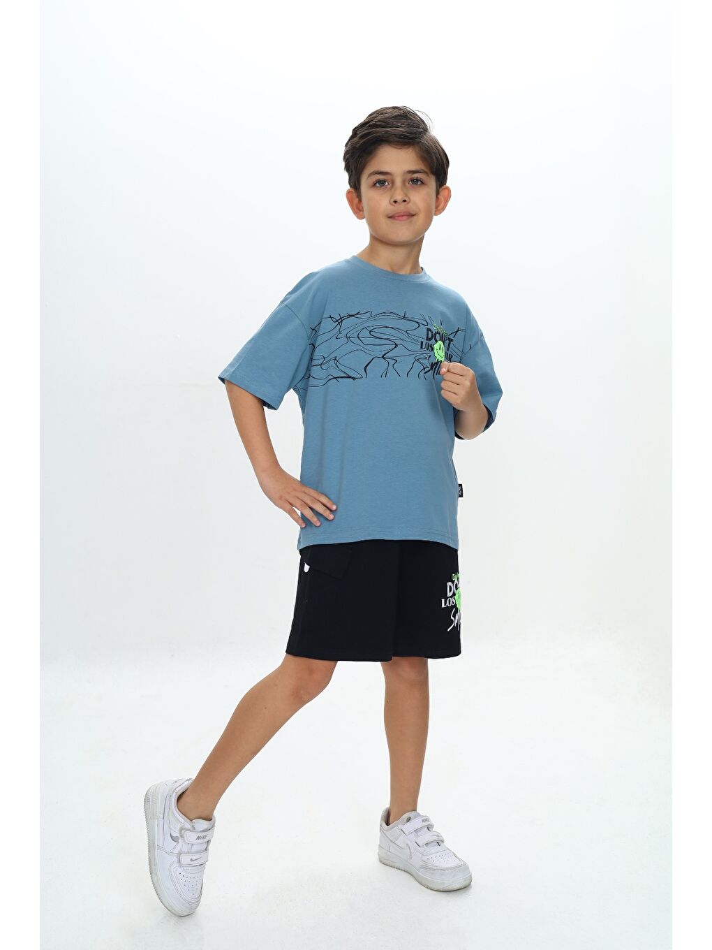 Mavi Erkek Çocuk Smile Yazı Baskılı Şortlu Takım-2