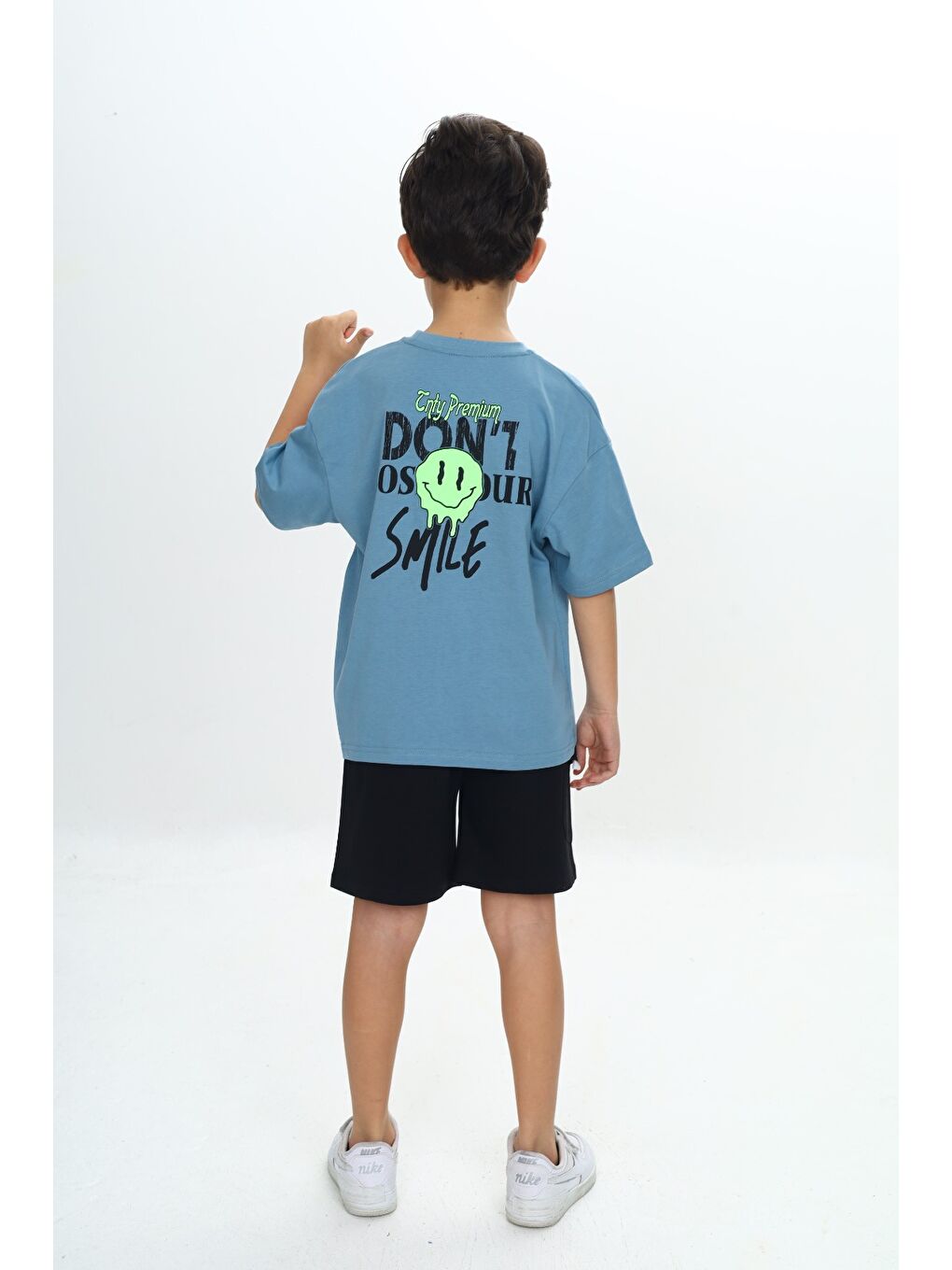 Mavi Erkek Çocuk Smile Yazı Baskılı Şortlu Takım-3