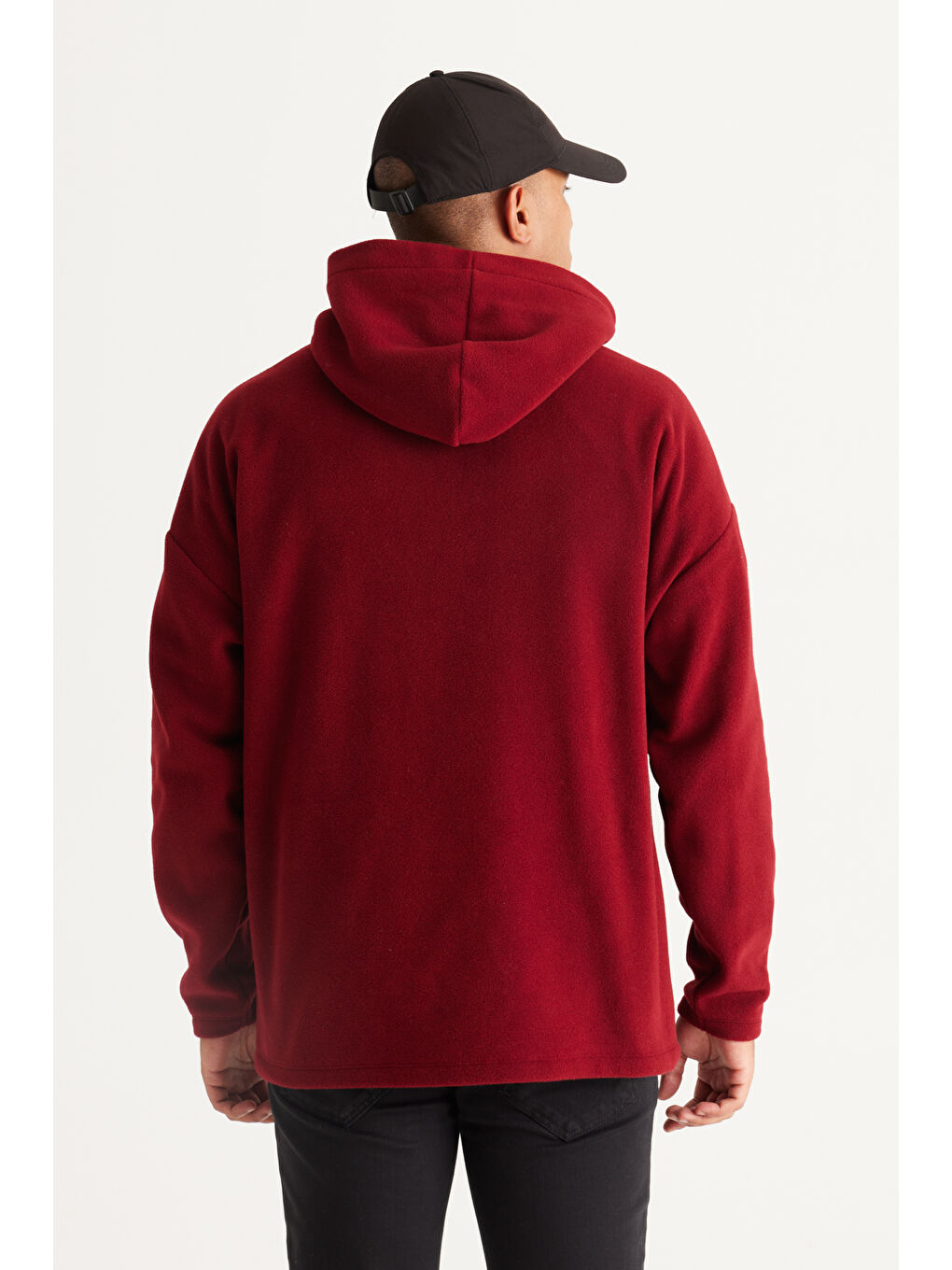 Erkek Bordo Oversize Bol Kesim Kapüşonlu Kanguru Cepli Sweatshirt Polar-5