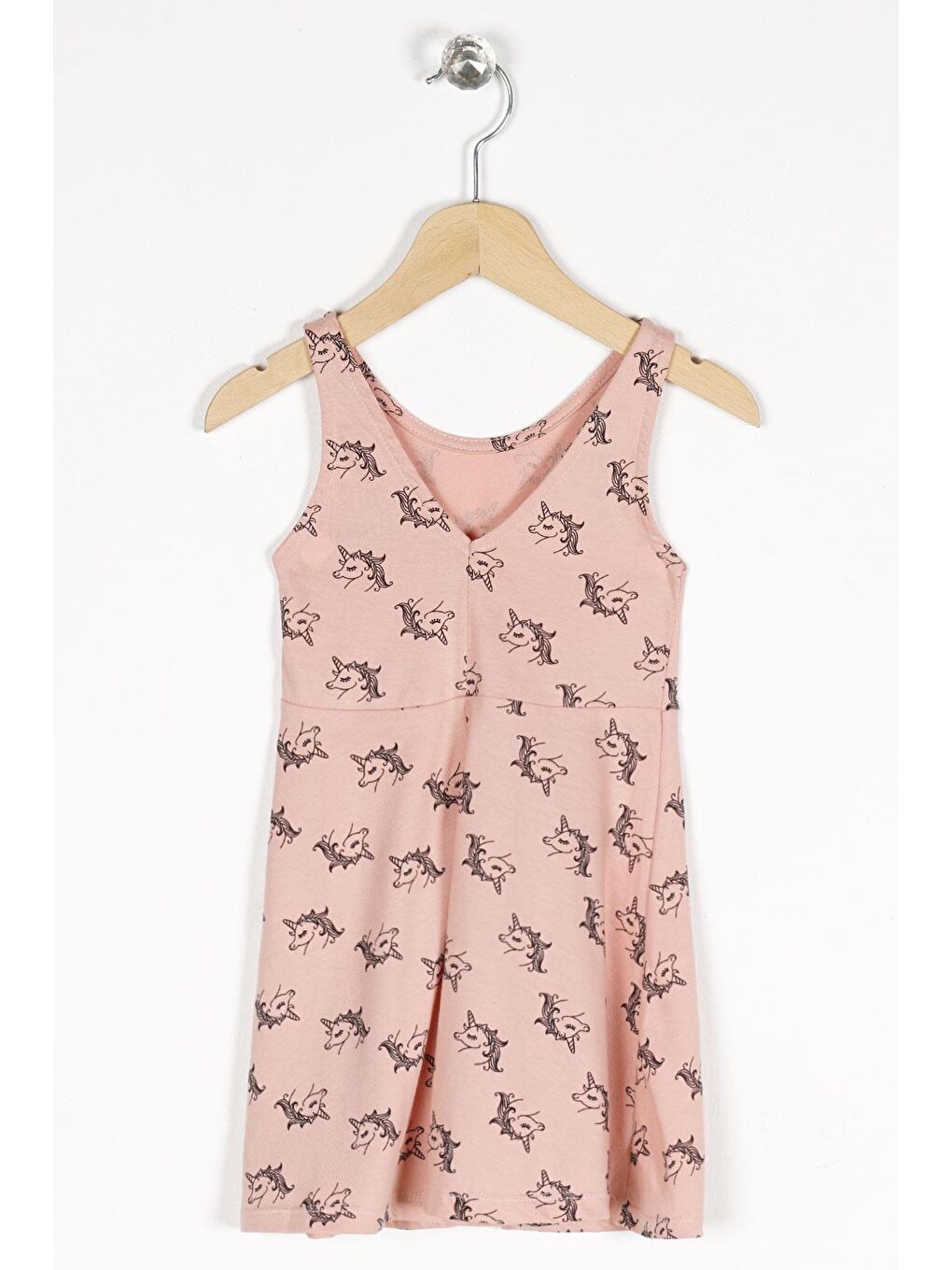 Pembe Yuvarlak Yaka Kız Çocuk Elbise-1