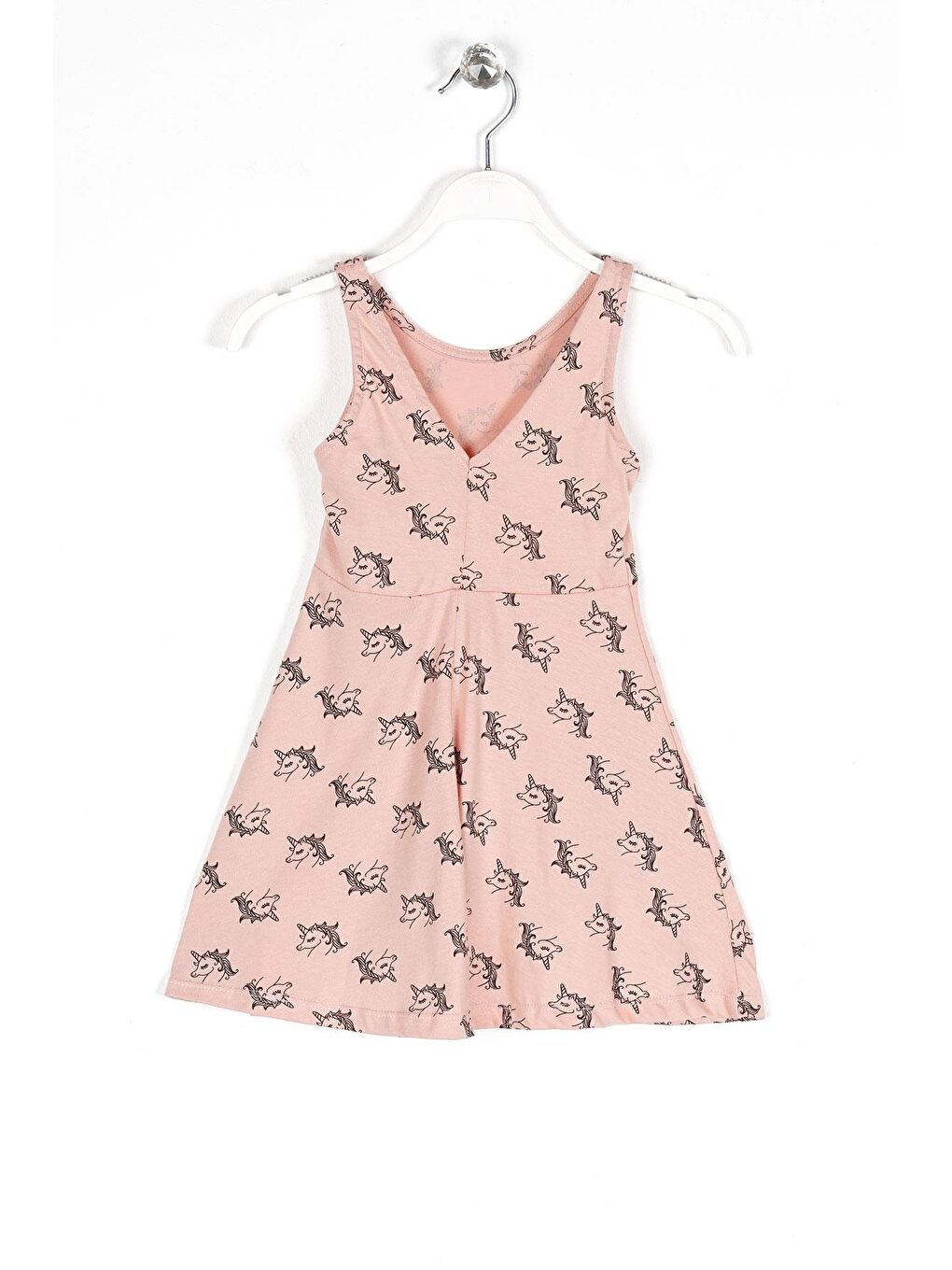 Pembe Yuvarlak Yaka Kız Çocuk Elbise-3