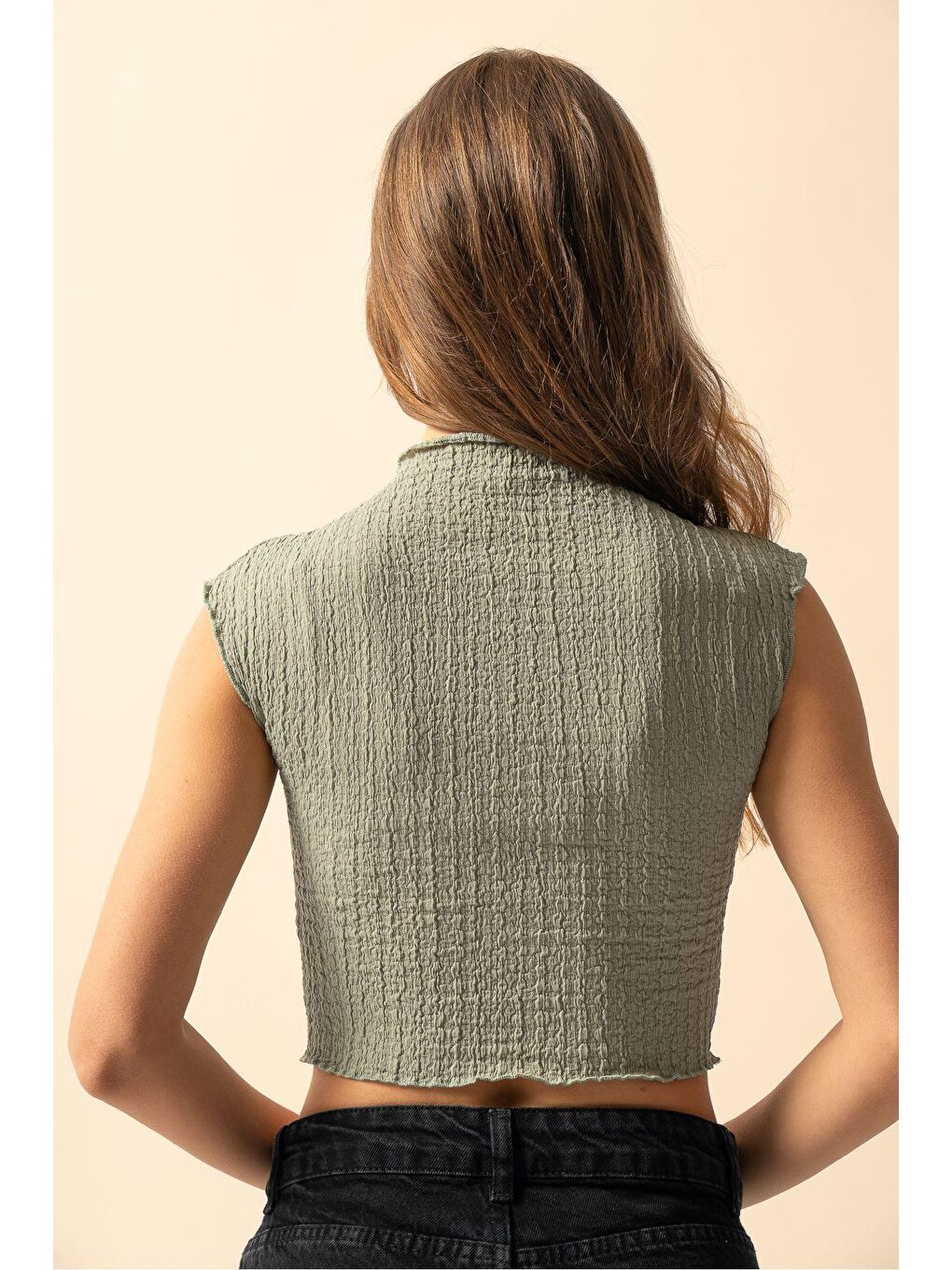 Yeşil Mint Kolsuz Gofre Kumaş Top-2