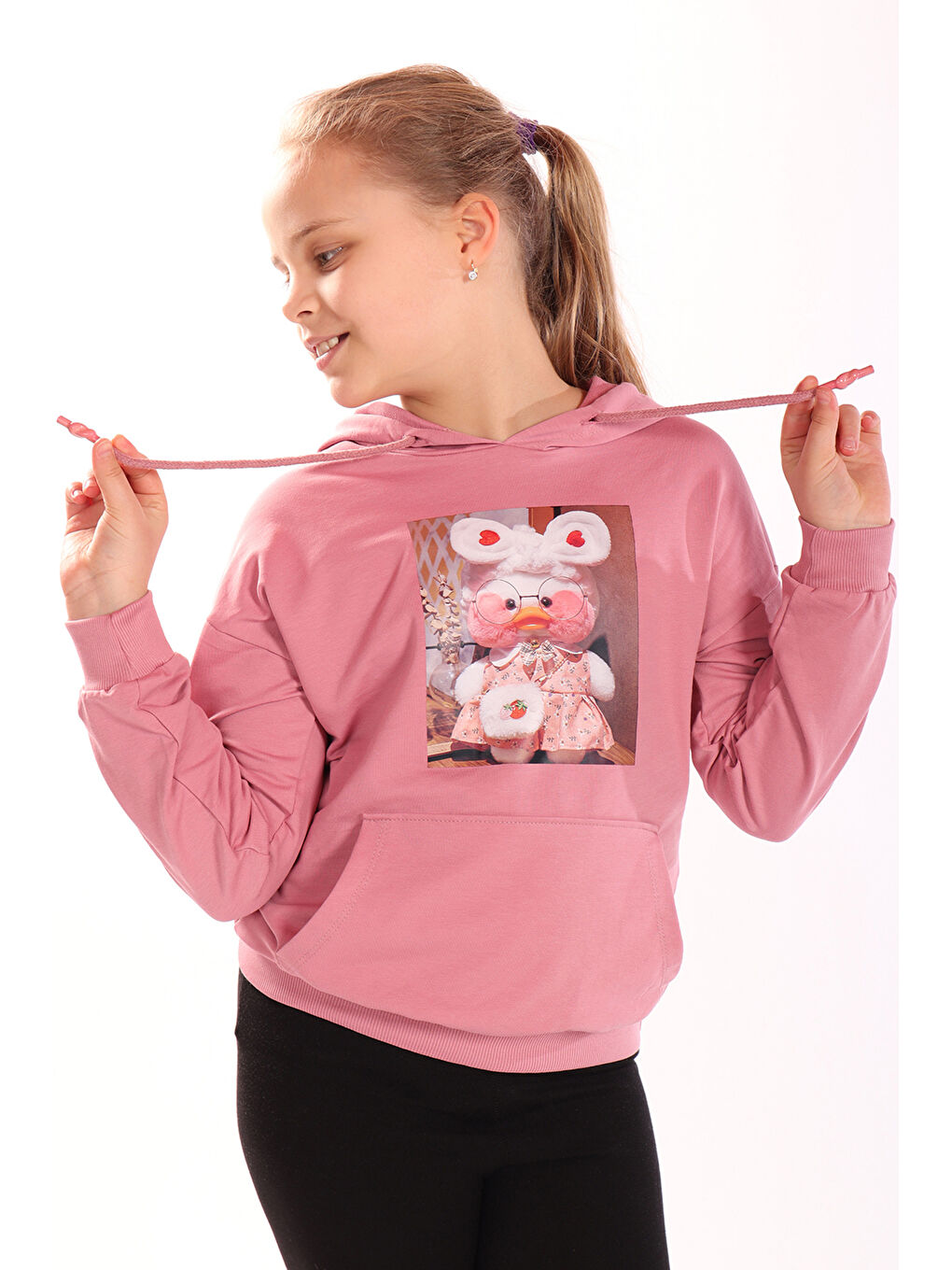 Pembe Kız Çocuk Baskılı Sweatshirt-1