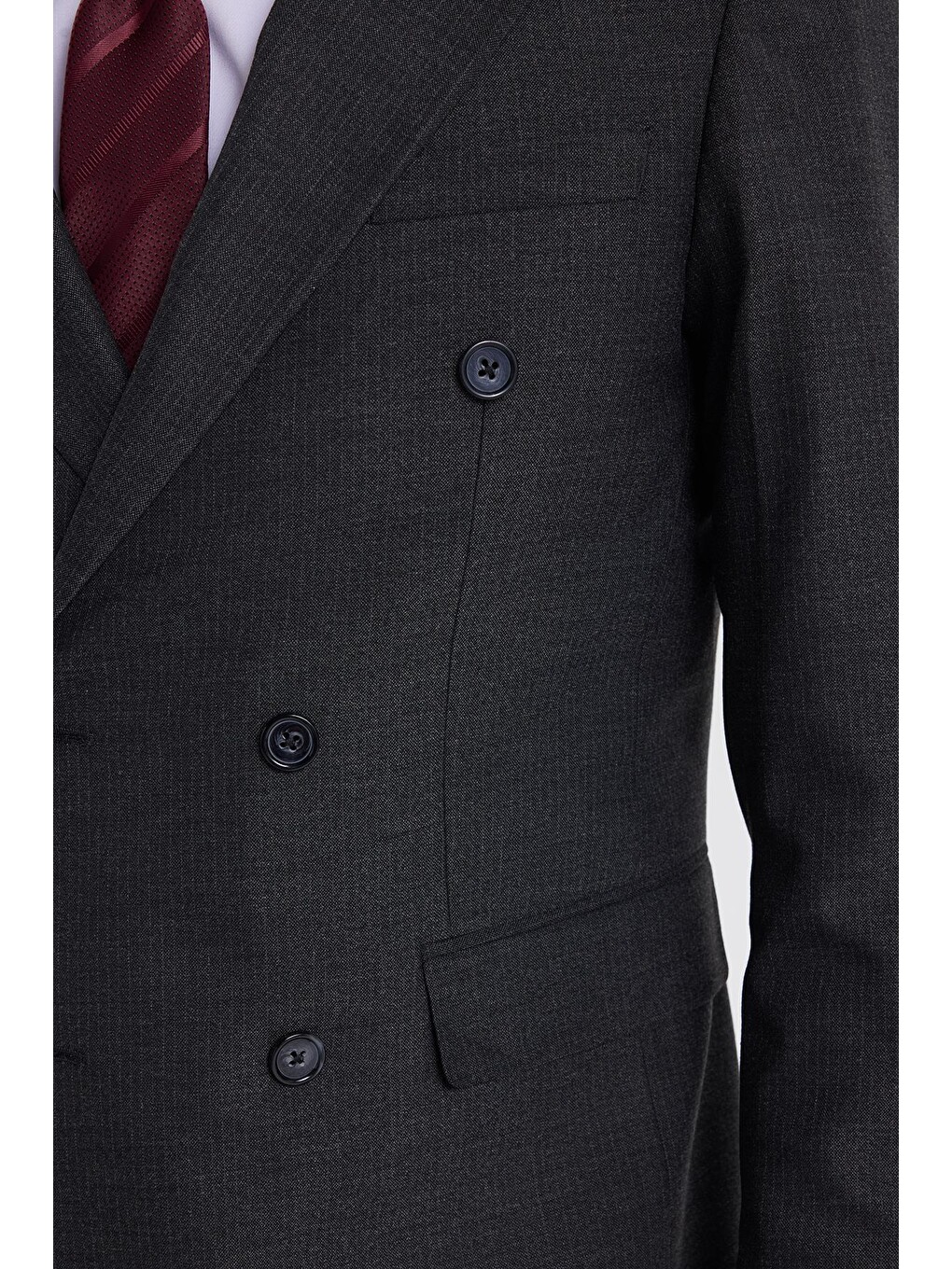 Erkek Slim Fit Sivri Yaka Çizgili Kapaklı Cepli Antrasit Takım Elbise-2