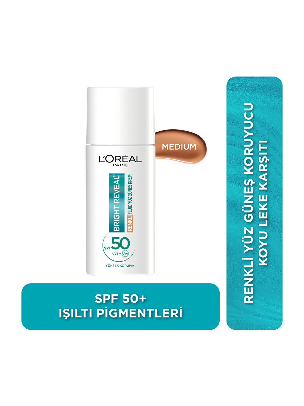 Bright Reveal Spf 50+ Koyu Leke Karşıtı Renkli Fluid Günlük Yüz Güneş Kremi 50 ml - Medium