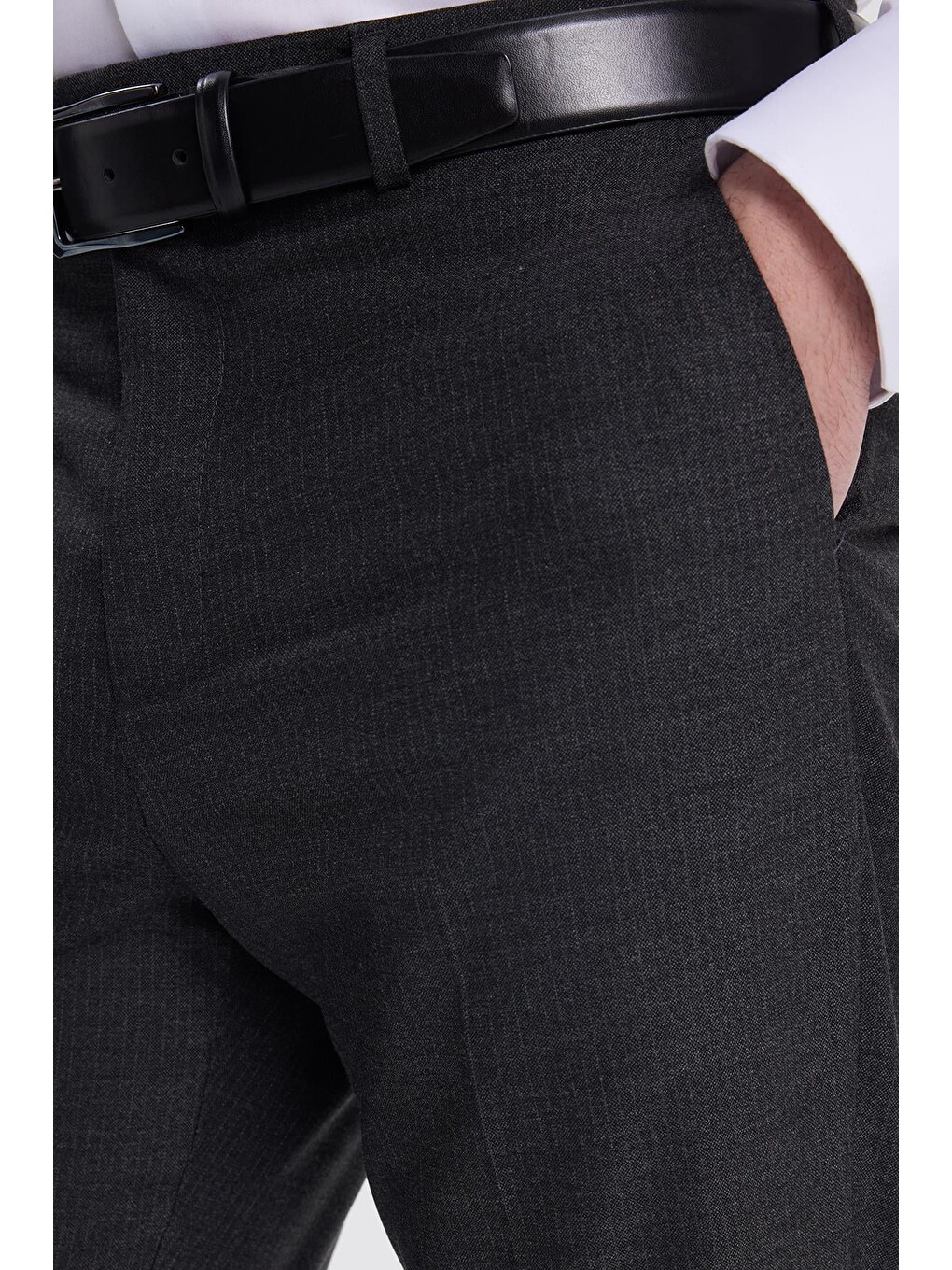 Erkek Slim Fit Sivri Yaka Çizgili Kapaklı Cepli Antrasit Takım Elbise-5