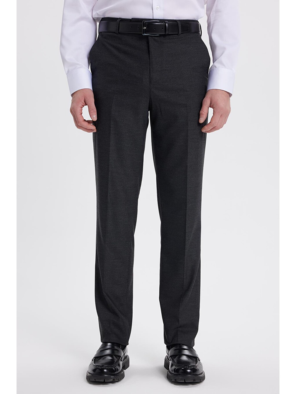 Erkek Slim Fit Sivri Yaka Çizgili Kapaklı Cepli Antrasit Takım Elbise-6