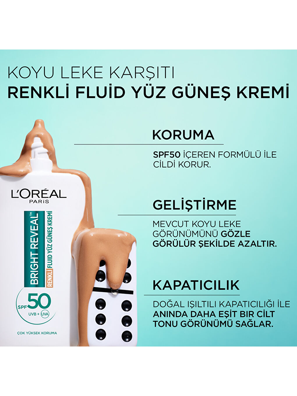 Bright Reveal Spf 50+ Koyu Leke Karşıtı Renkli Fluid Günlük Yüz Güneş Kremi 50 ml - Medium-4
