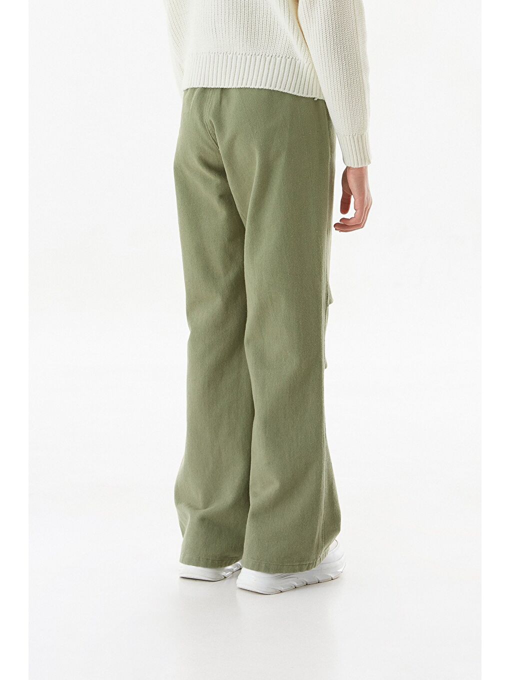 Haki %100 Pamuk Beli Lastikli Kız Çocuk Palazzo Pantolon-1