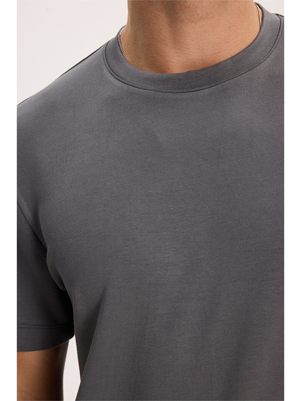 Erkek Regular Fit Rahat Kesim Ekstra Soft Modal Kumaş Bisiklet Yaka Kısa Kollu Gri Tişört-5