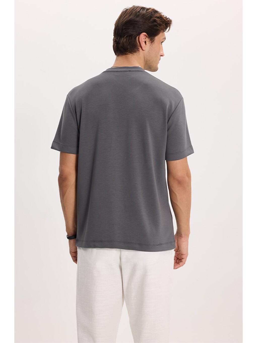 Erkek Regular Fit Rahat Kesim Ekstra Soft Modal Kumaş Bisiklet Yaka Kısa Kollu Gri Tişört-6