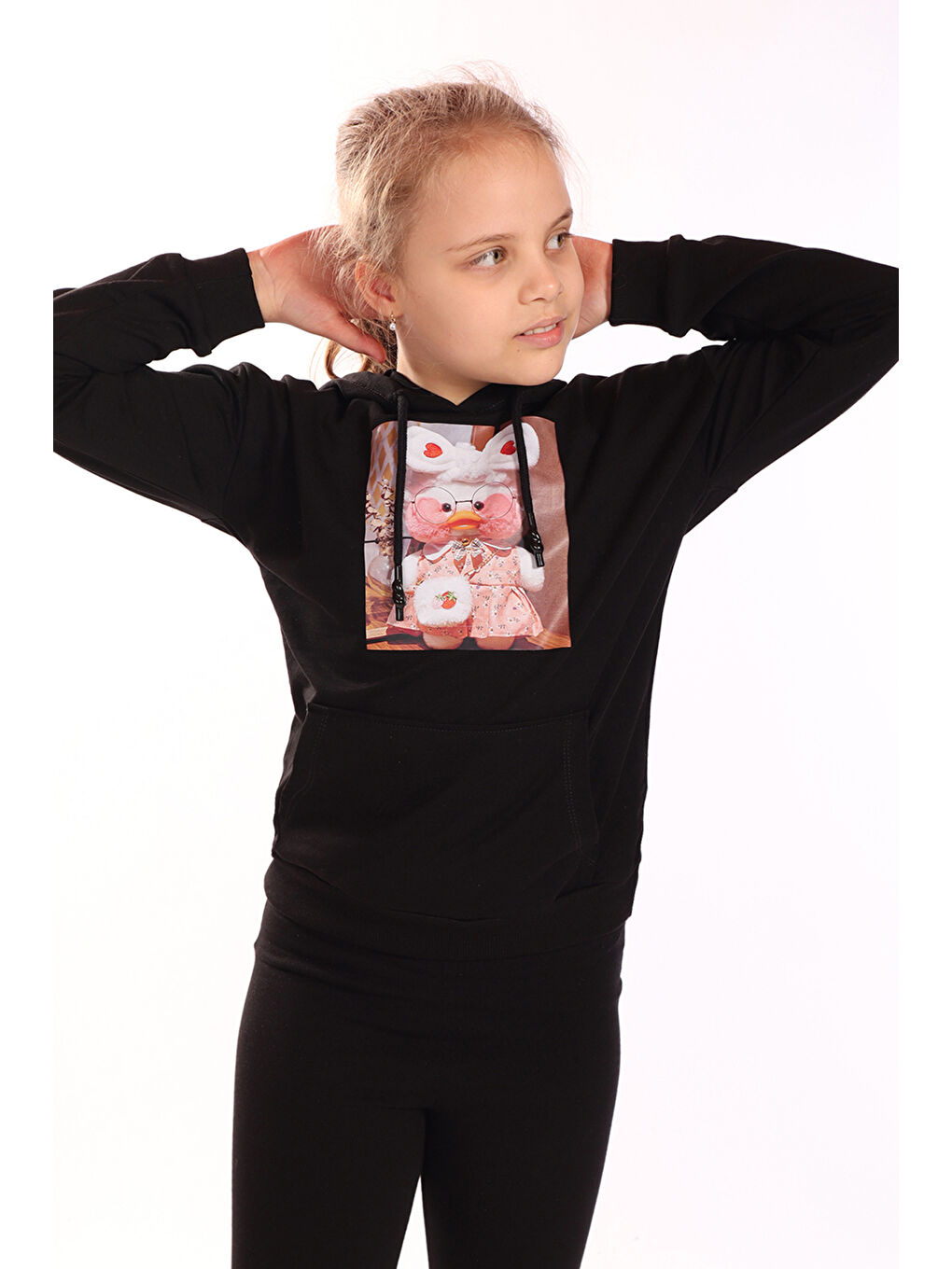 Siyah Kız Çocuk Baskılı Sweatshirt