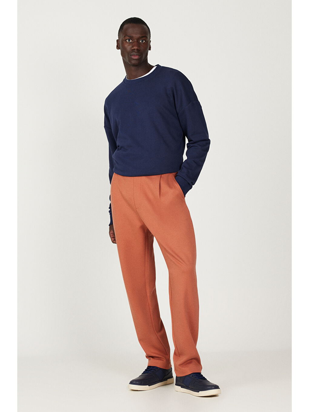 Kahverengi Erkek Açık Kahve Oversize Bol Kesim Desenli Pantolon-1