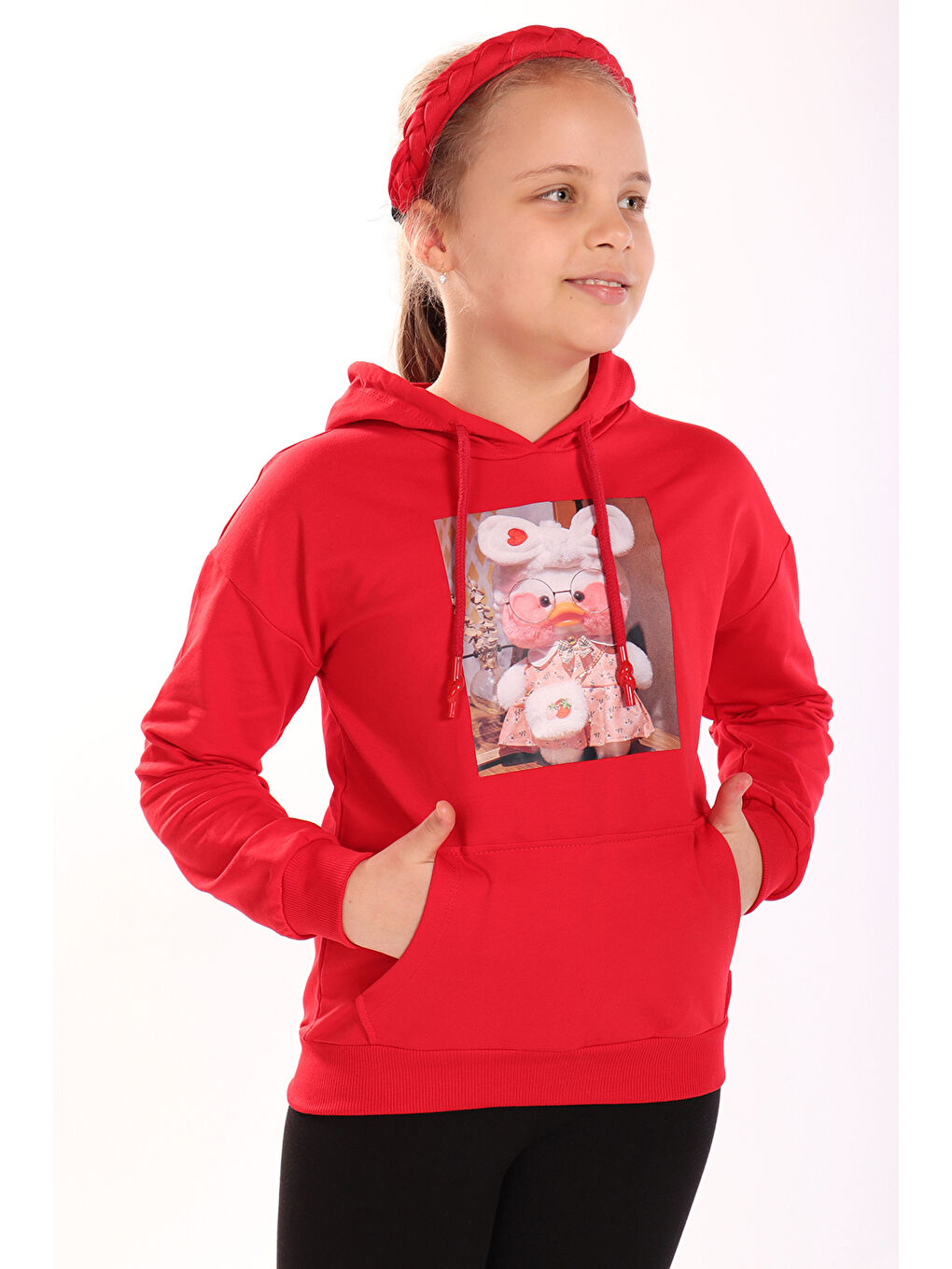 Kırmızı Kız Çocuk Baskılı Sweatshirt