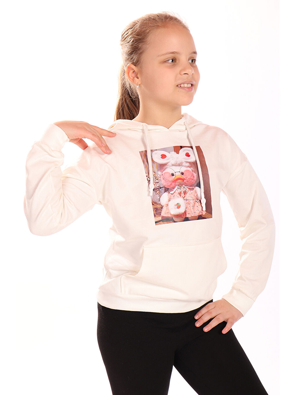 Ekru Kız Çocuk Baskılı Sweatshirt-2