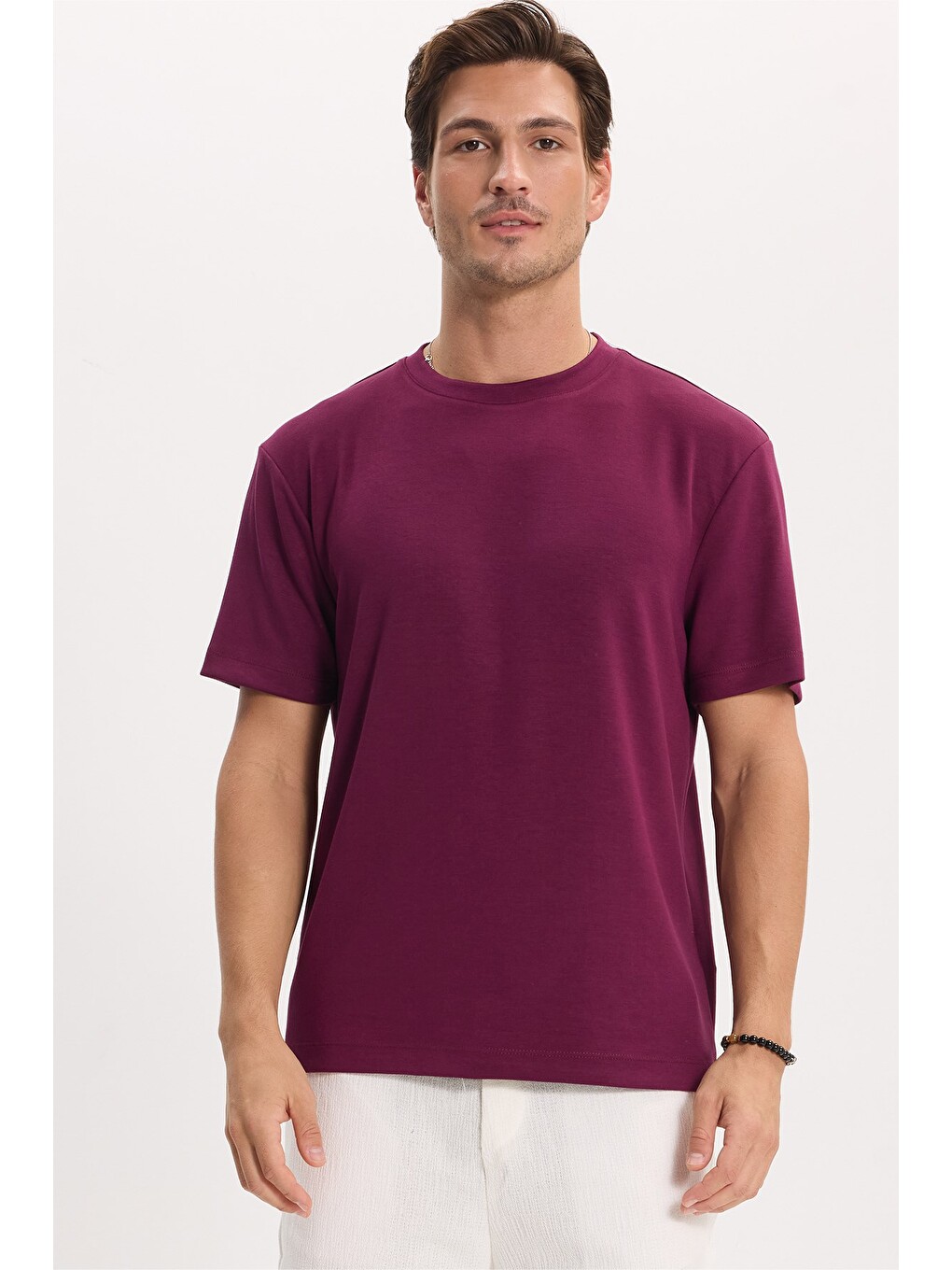 Erkek Regular Fit Rahat Kesim Ekstra Soft Modal Kumaş Bisiklet Yaka Kısa Kollu Bordo Tişört