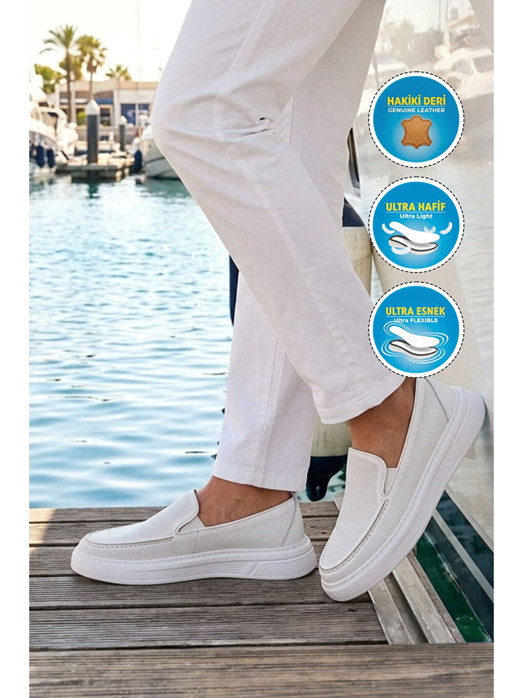 Beyaz Hakiki Deri Erkek Casual Ayakkabı 62206 M-2