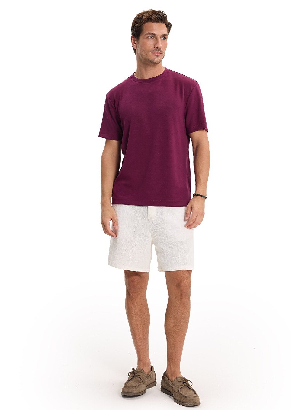 Erkek Regular Fit Rahat Kesim Ekstra Soft Modal Kumaş Bisiklet Yaka Kısa Kollu Bordo Tişört-1
