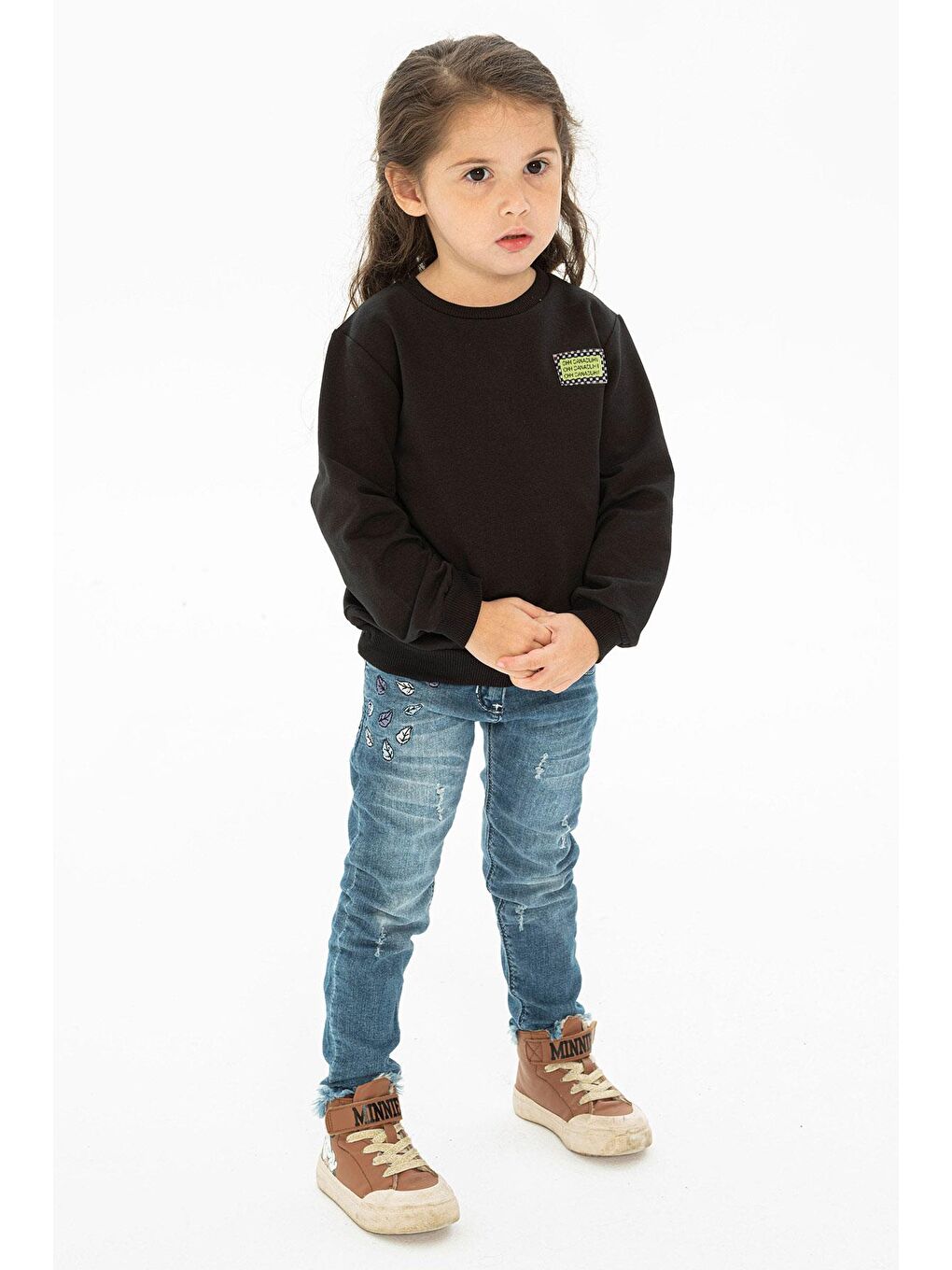 Siyah Bisiklet Yaka Kız Çocuk Sweatshirt