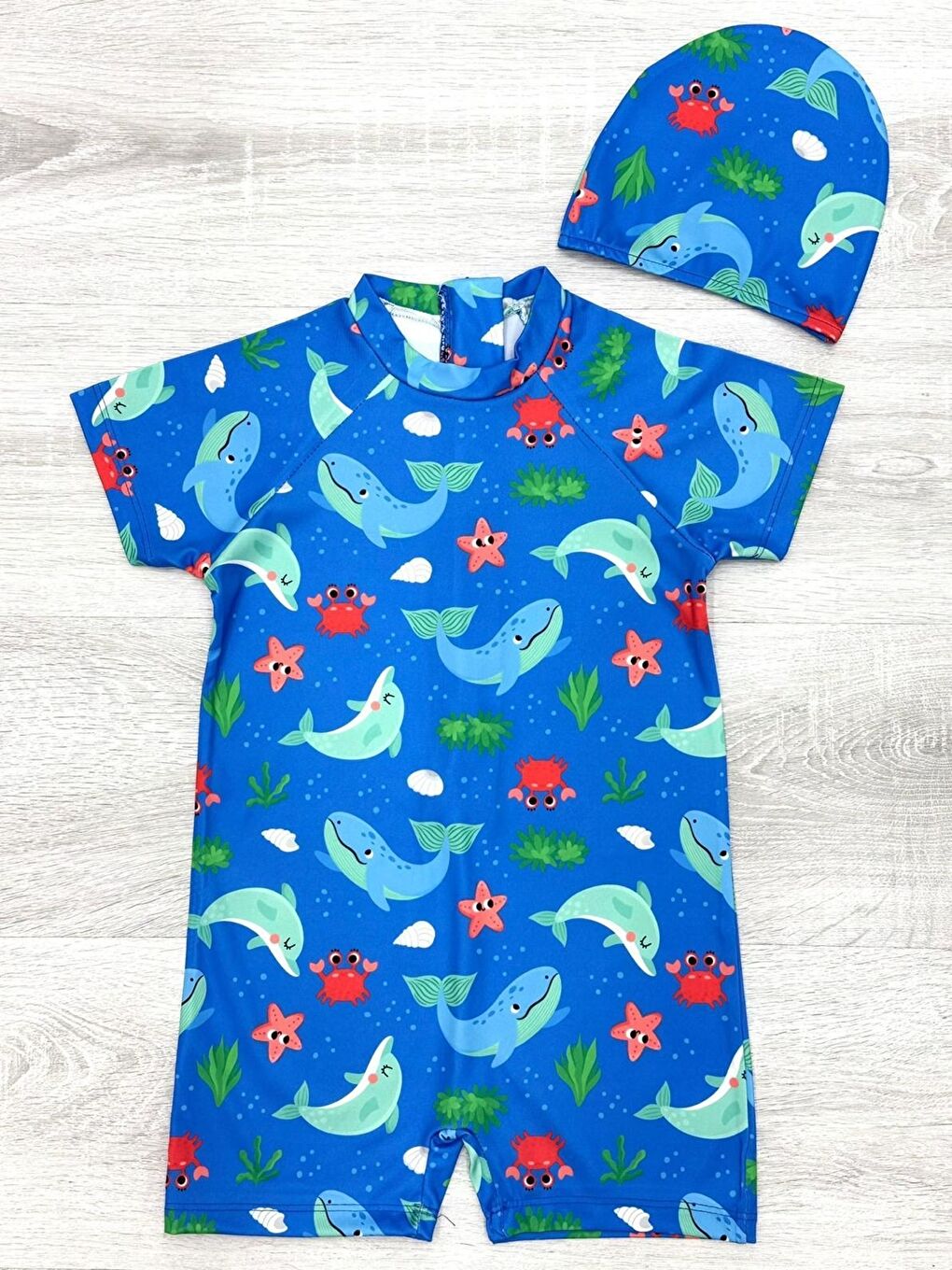 Lacivert Erkek Çocuk Boneli Mayo Takımı (Tulum Mayo+Bone) 2-8 Yaş 12219