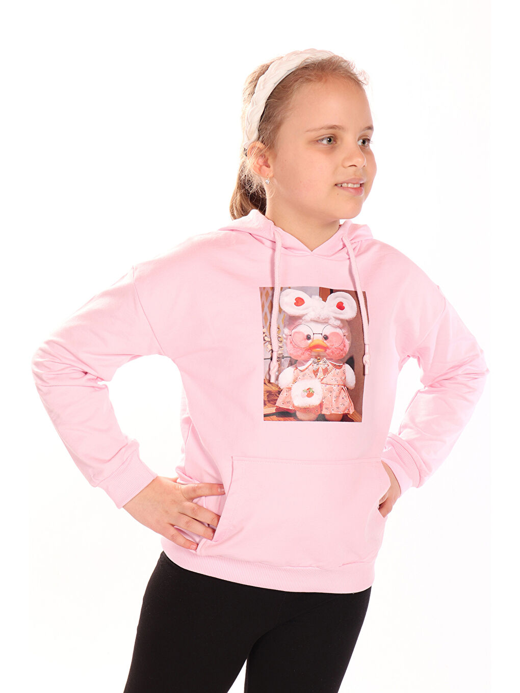 Pembe Kız Çocuk Baskılı Sweatshirt