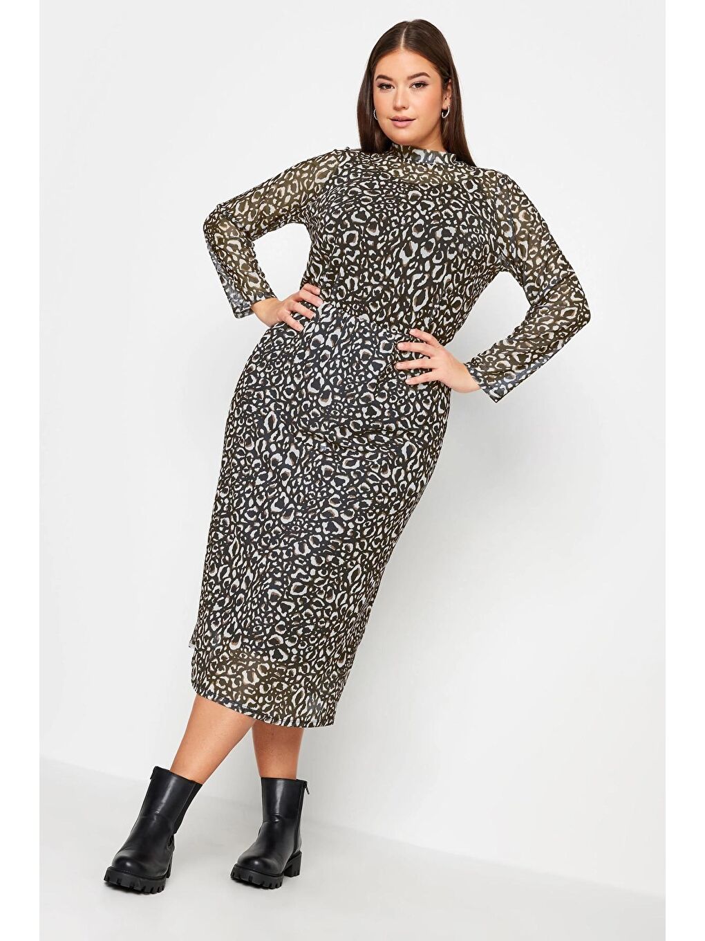 Karışık Büyük Beden Leopar Desenli Midi Boy İçi Astarlı Etek 302699-1