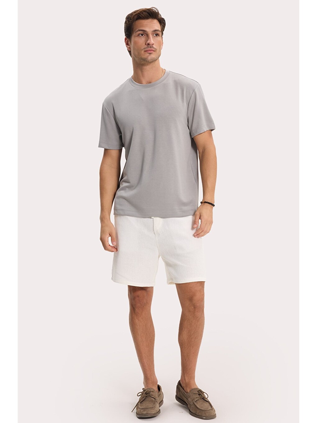 Erkek Regular Fit Rahat Kesim Ekstra Soft Modal Kumaş Bisiklet Yaka Kısa Kollu Gri Tişört-1