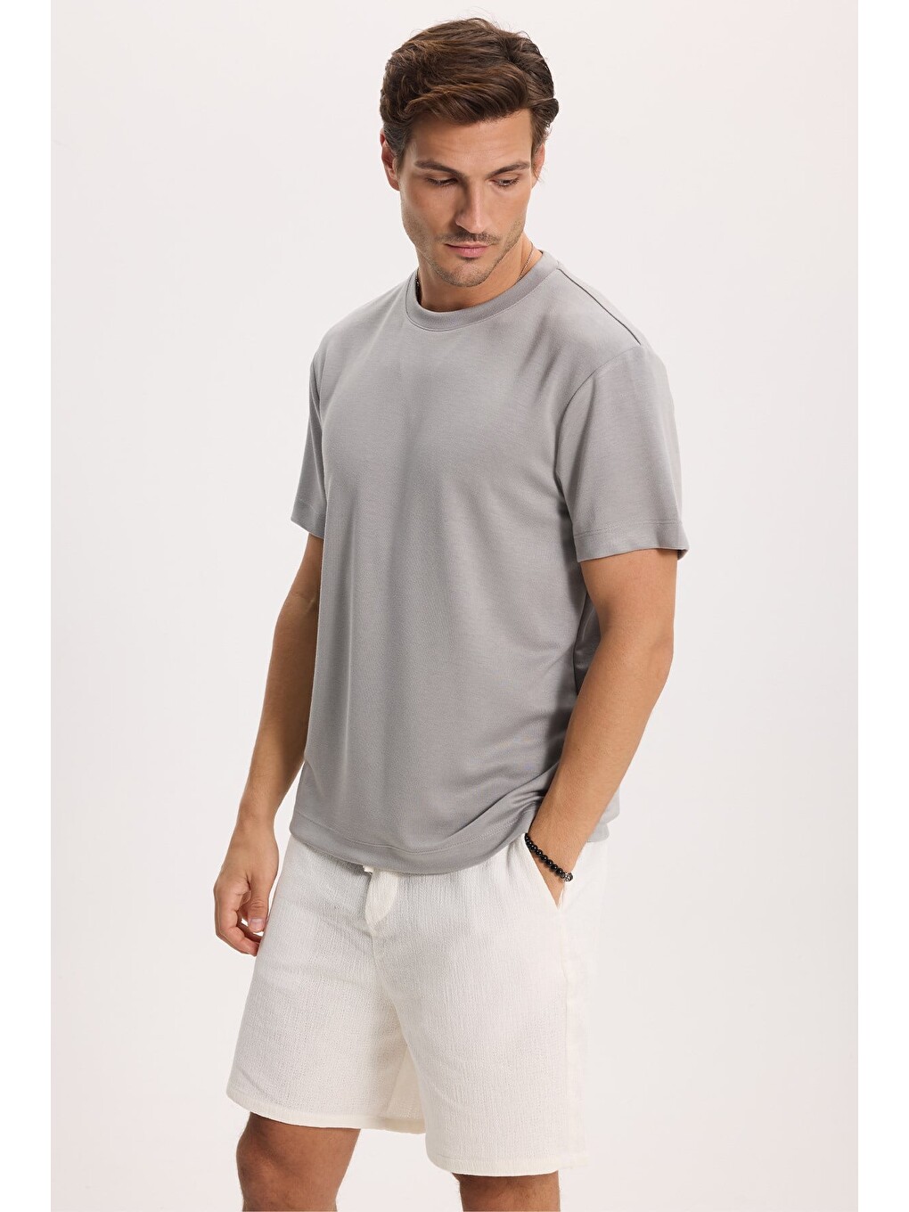 Erkek Regular Fit Rahat Kesim Ekstra Soft Modal Kumaş Bisiklet Yaka Kısa Kollu Gri Tişört-2