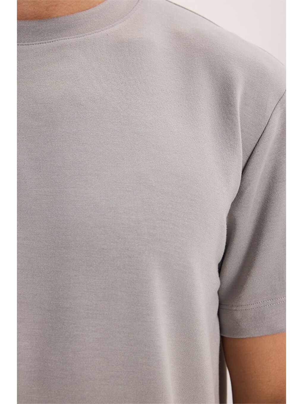 Erkek Regular Fit Rahat Kesim Ekstra Soft Modal Kumaş Bisiklet Yaka Kısa Kollu Gri Tişört-6