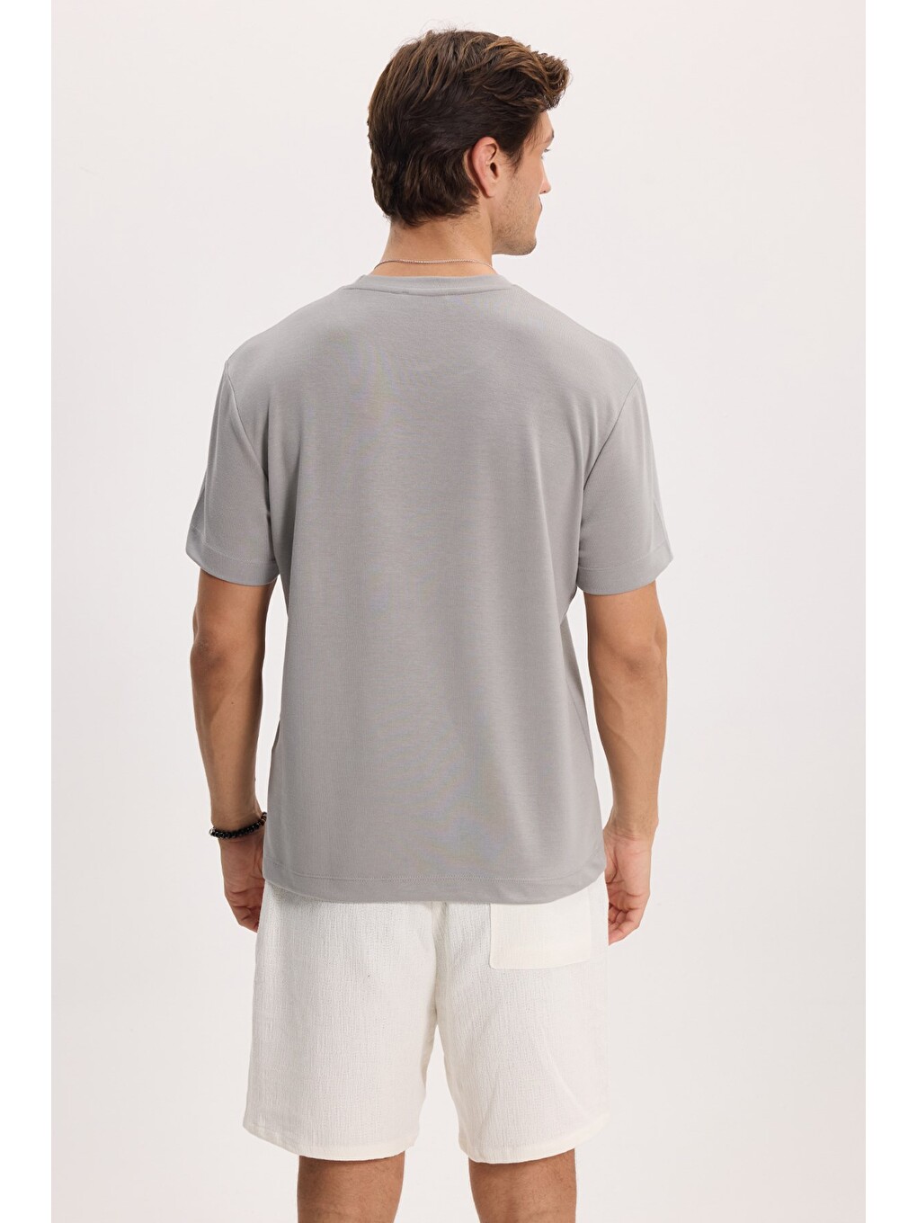 Erkek Regular Fit Rahat Kesim Ekstra Soft Modal Kumaş Bisiklet Yaka Kısa Kollu Gri Tişört-7