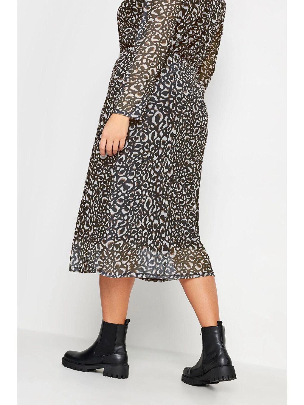 Karışık Büyük Beden Leopar Desenli Midi Boy İçi Astarlı Etek 302699-4