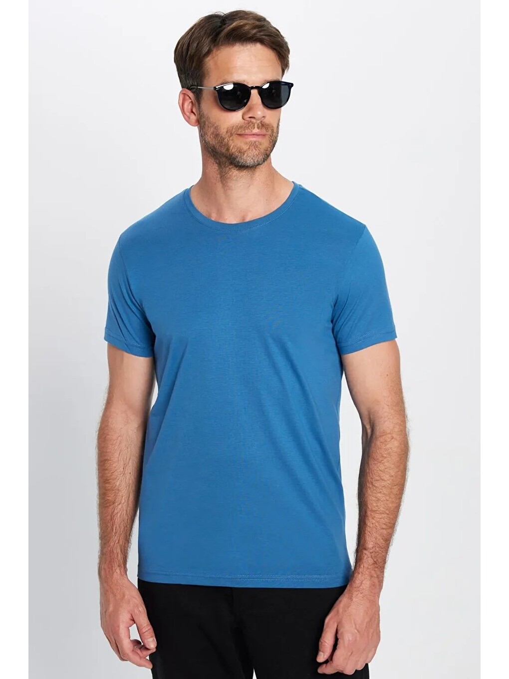Unisex 5'li Paket Siyah-beyaz-bordo-mavi-yeşil Slim Fit Dar Kesim %100 Pamuk Bisiklet Yaka Tişört-2