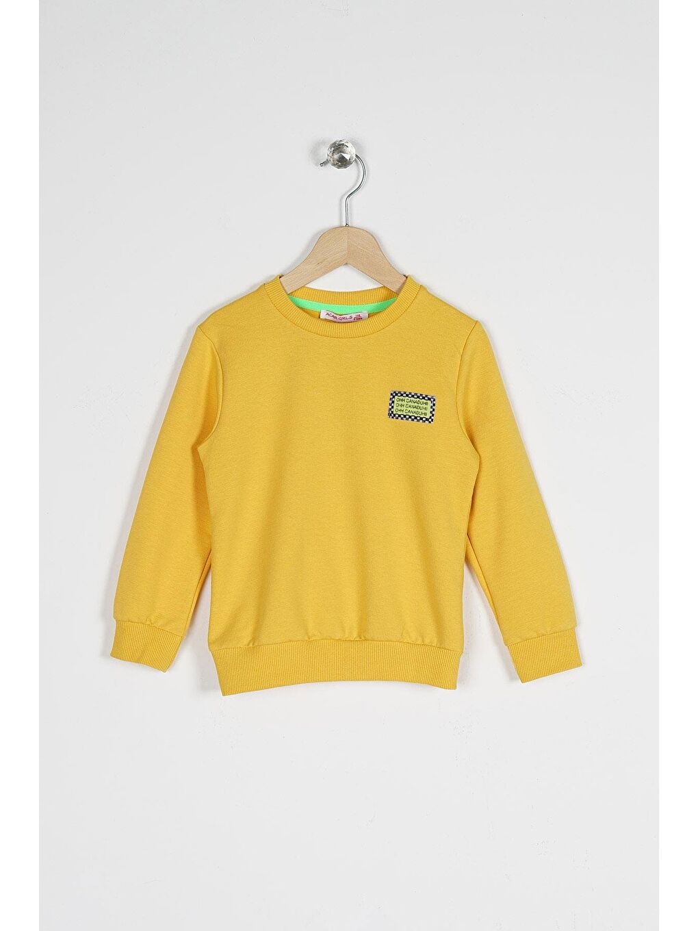 Sarı Bisiklet Yaka Kız Çocuk Sweatshirt