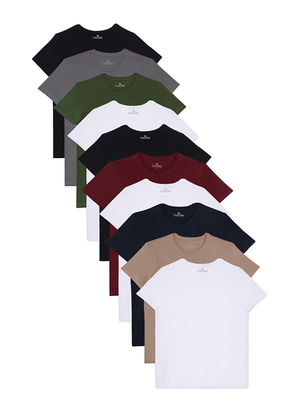 Unisex 10'lu Pkt Siyah-beyaz-vizon-yeşil-lacivert-gri-bordo Slim Fit %100 Pamuk Bisiklet Yaka Tişört