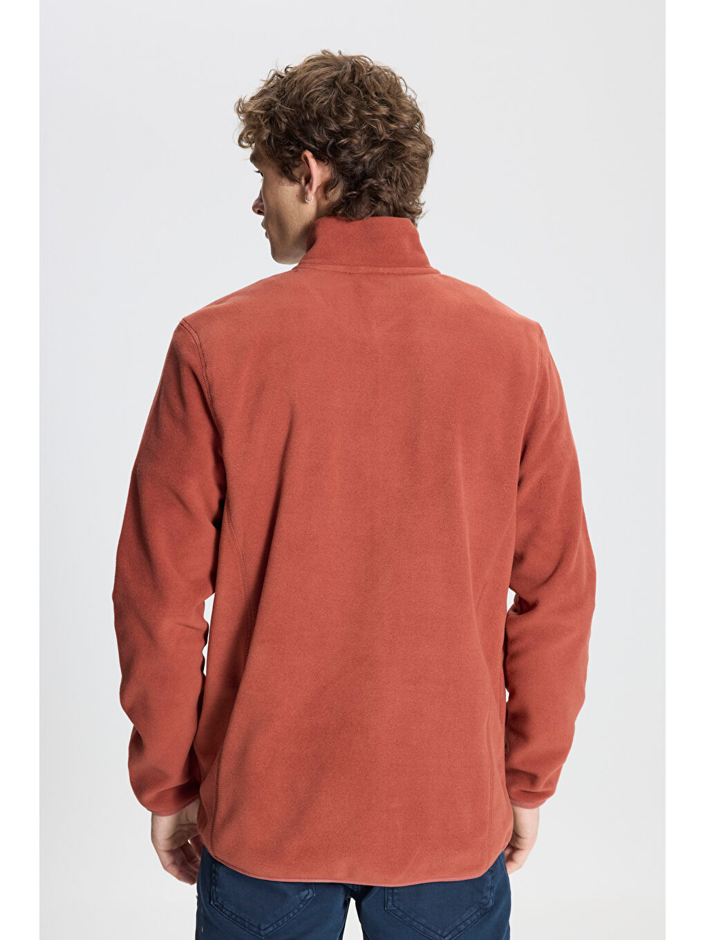 Kahverengi Erkek Açık Kahve Anti-Pilling Tüylenme Yapmayan Standart Fit Bato Yaka Sweatshirt Polar Ceket-4