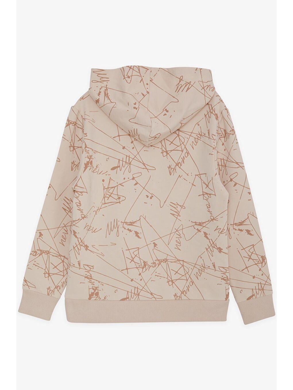 Erkek Çocuk Sweatshirt Kanguru Cepli Kapüşonlu Yazı Nakışlı Bej (8-12 Yaş)-1