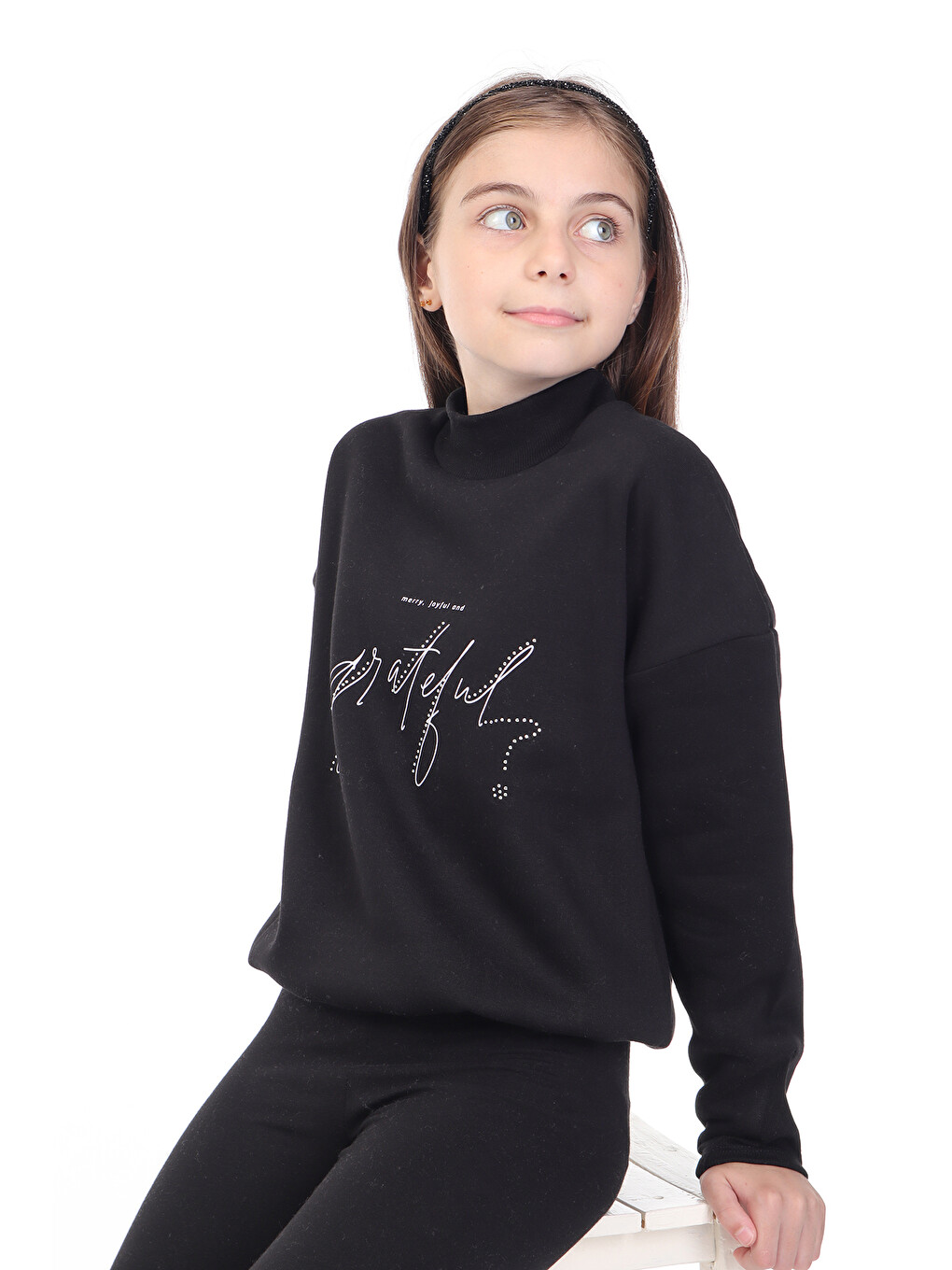 Siyah Kız Çocuk Baskılı Sweatshirt