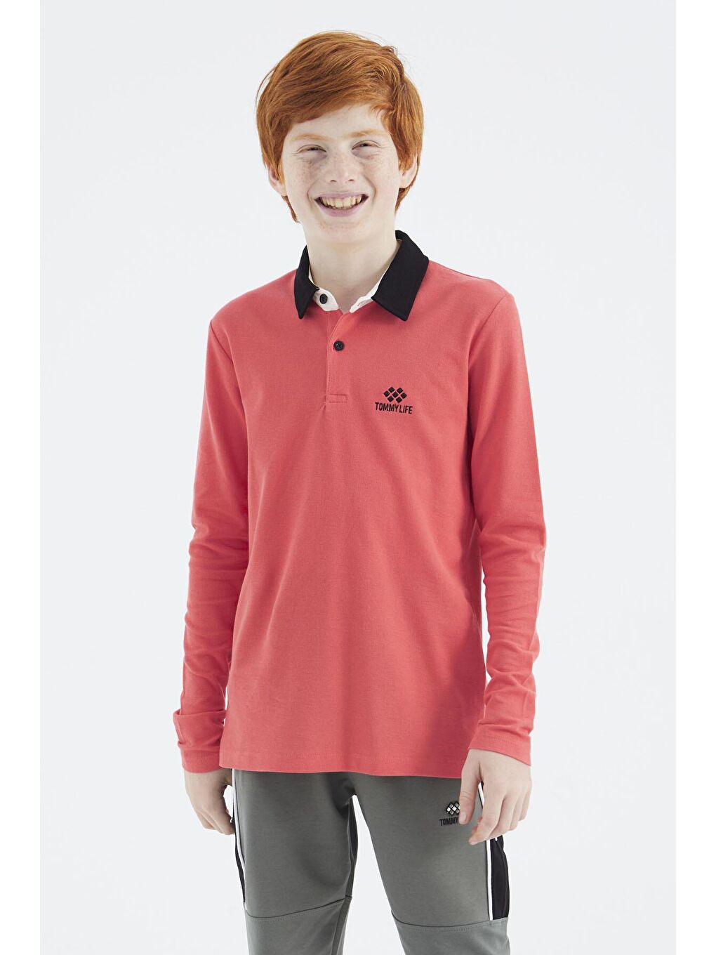 TOMMYLIFE Kırmızı Coral Polo Yaka Basic Erkek Çocuk T-Shirt - 11171