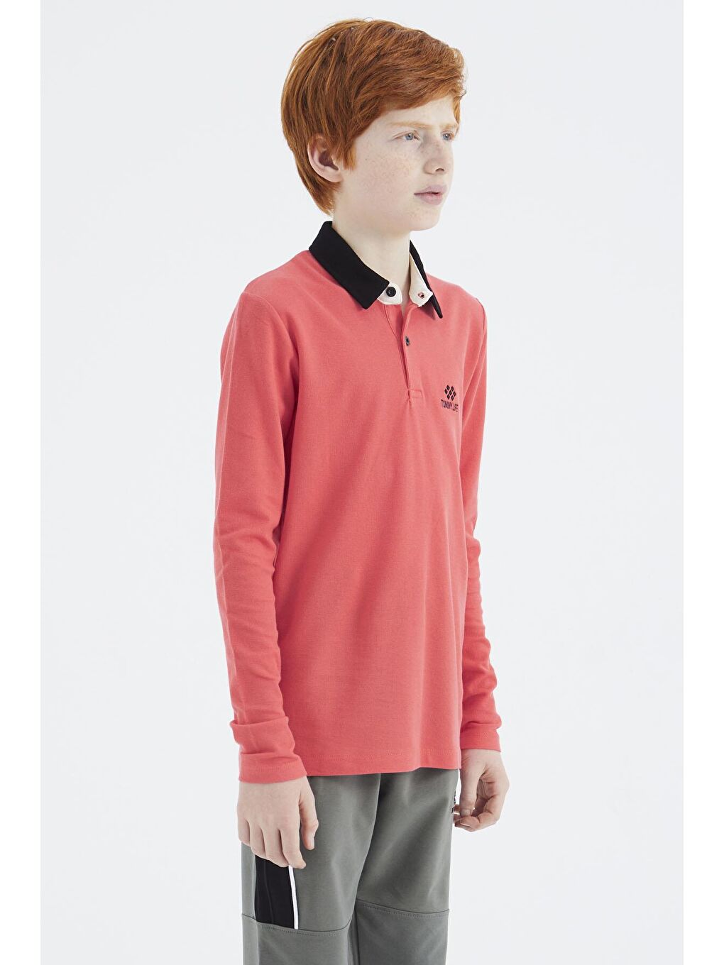 TOMMYLIFE Kırmızı Coral Polo Yaka Basic Erkek Çocuk T-Shirt - 11171 - 1