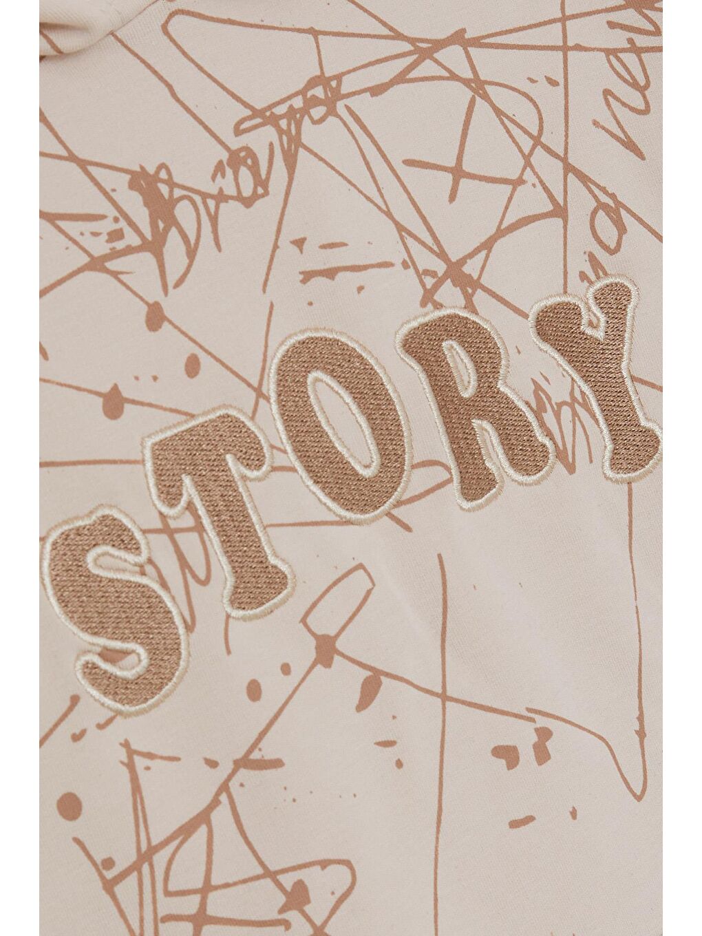 Erkek Çocuk Sweatshirt Kanguru Cepli Kapüşonlu Yazı Nakışlı Bej (8-12 Yaş)-3